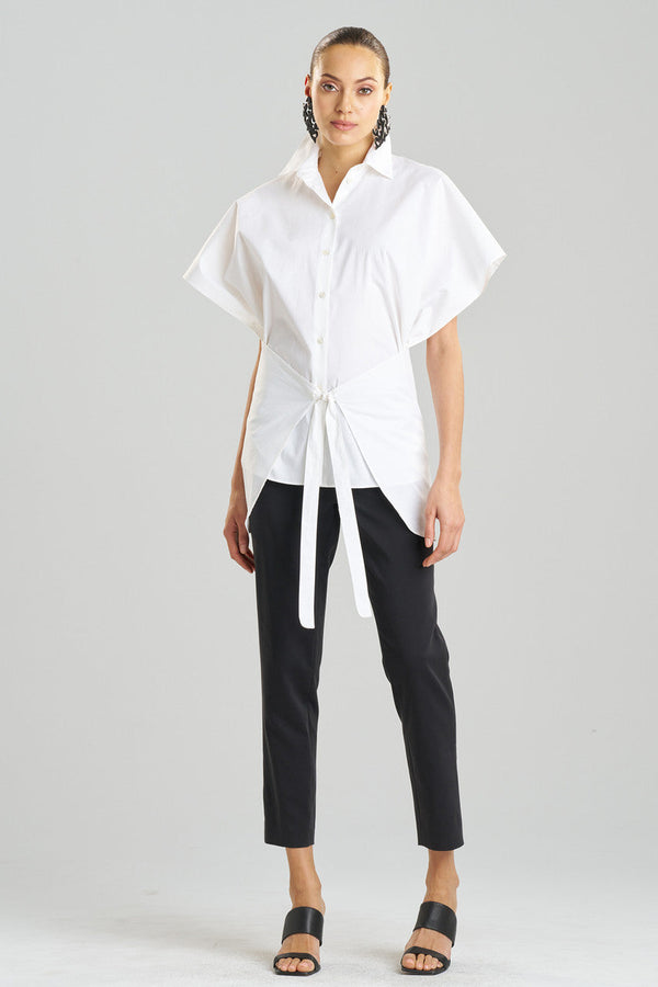 Natori Cotton Poplin Kimono Wrap Shirt White