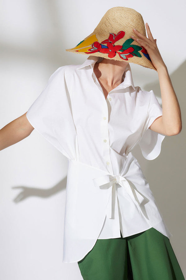 Natori Cotton Poplin Kimono Wrap Shirt White