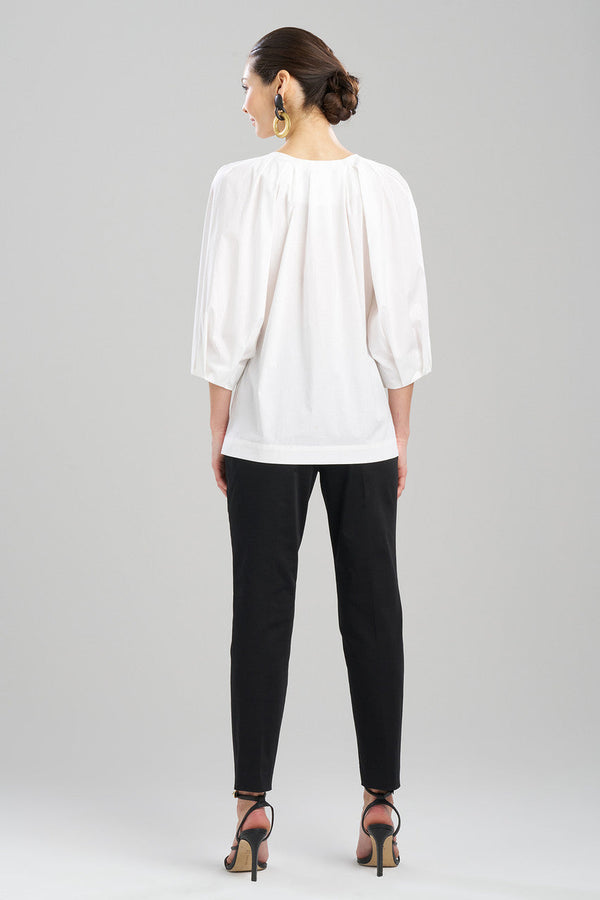 Natori Cotton Poplin Pleated Pullover Top White