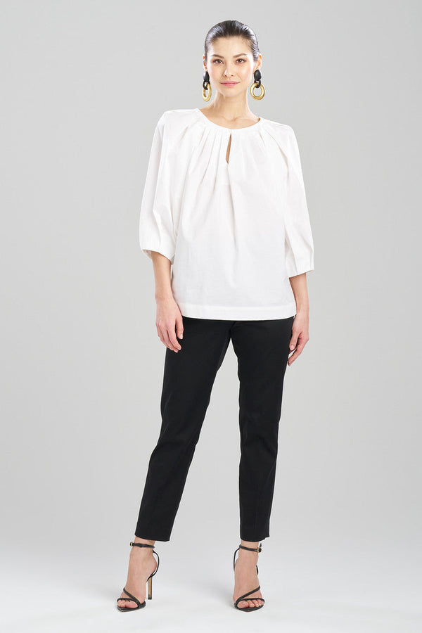 natori Cotton Poplin Pleated Pullover Top White