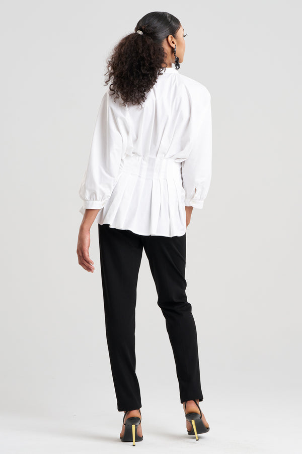 Natori Cotton Poplin Pleated Shirt White