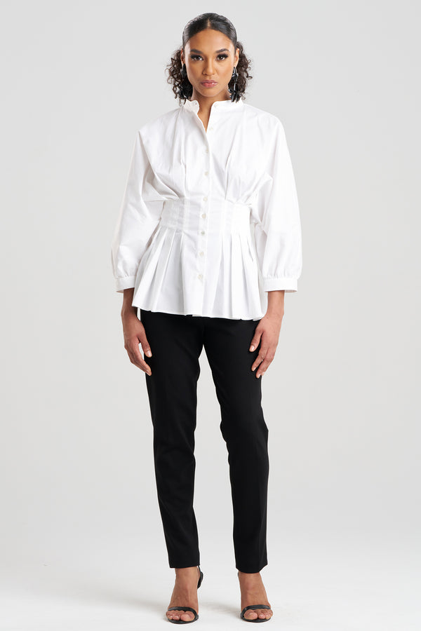 natori Cotton Poplin Pleated Shirt White