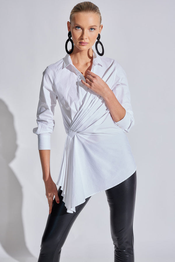 Natori Cotton Poplin Side Drape Shirt White