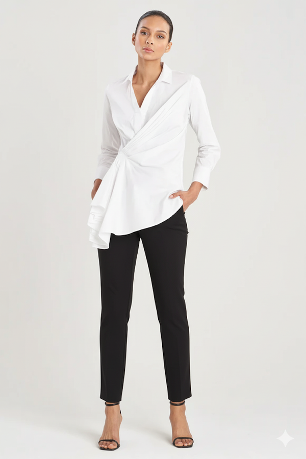 natori Cotton Poplin Side Drape Shirt White