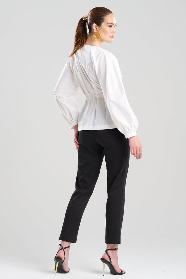 Natori Cotton Poplin V-Neck Pleated Shirt White