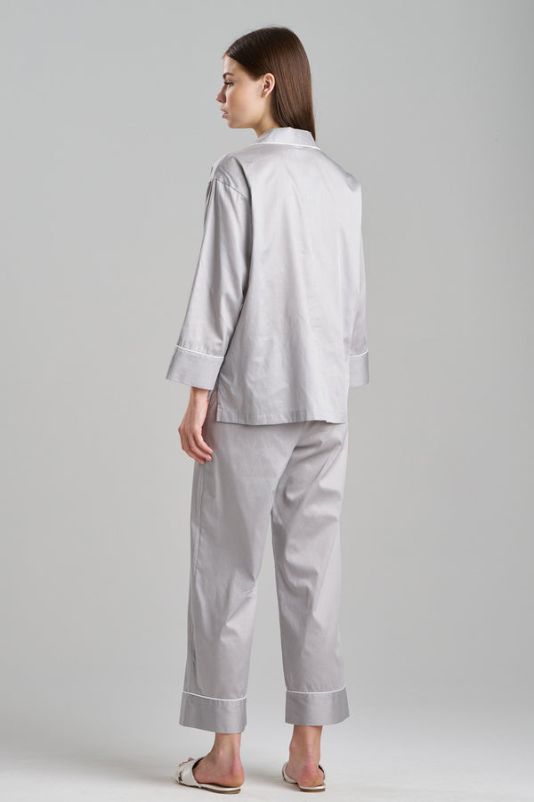 Natori Cotton Sateen Essentials Notch PJ Grey