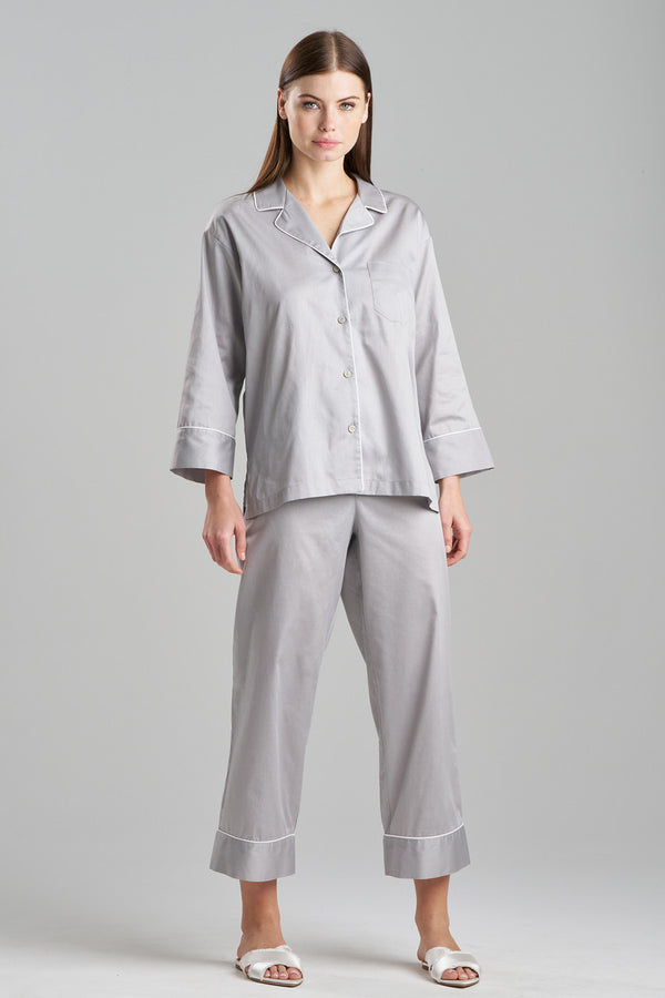 natori Cotton Sateen Essentials Notch PJ Grey