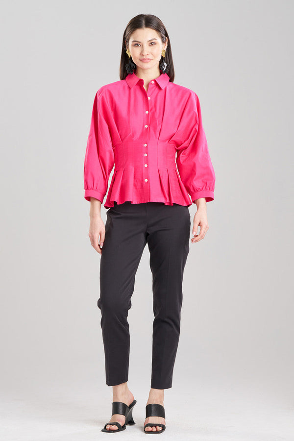 Natori Cotton Silk Slub Pleated Shirt Azalea