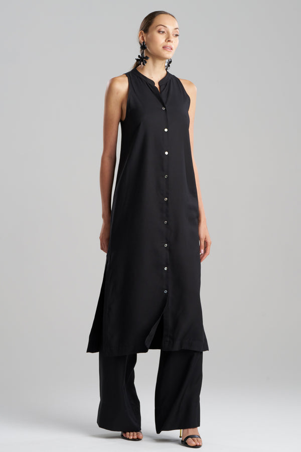 natori Cotton Silk Twill Sleeveless Tunic Black