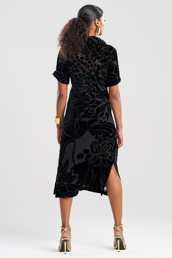 Natori Couture Burnout Velvet Beaded Dress Black