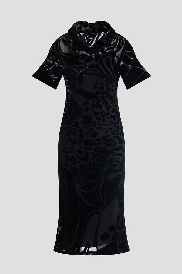 Natori Couture Burnout Velvet Beaded Dress Black