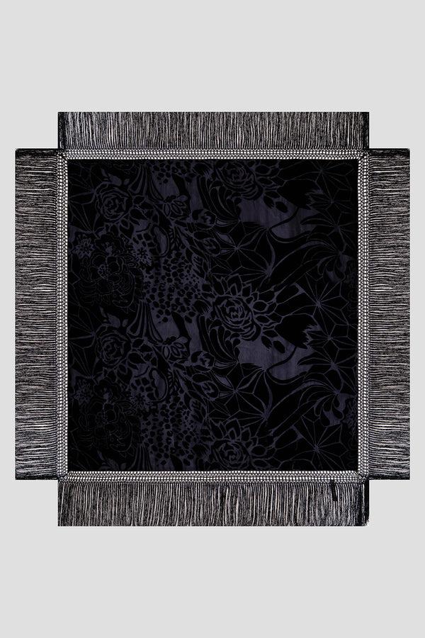 Natori Couture Burnout Velvet Fringe Shawl Black