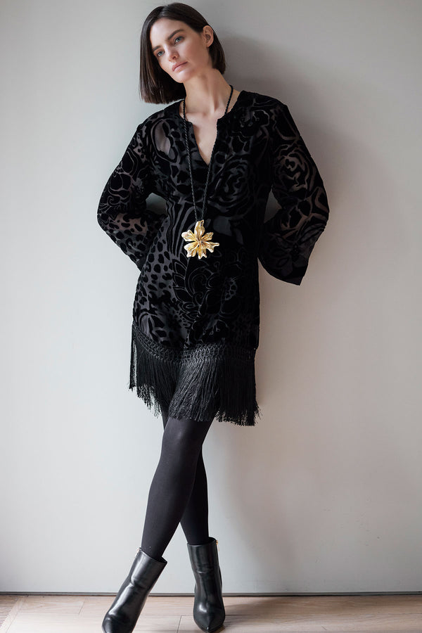 Natori Couture Burnout Velvet Tunic Black