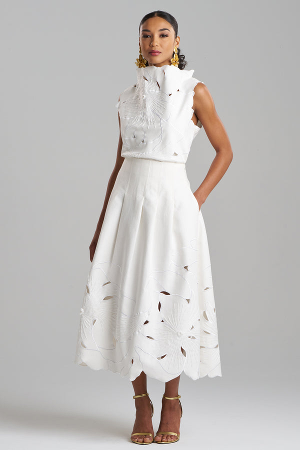 natori Couture Canvas Embellished Skirt White