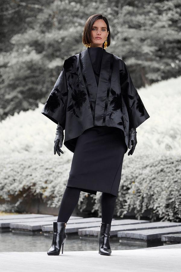 Natori Couture Duchess Satin Coat Black