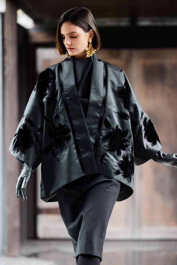 natori Couture Duchess Satin Coat Black