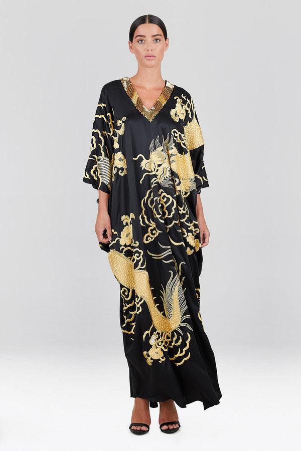 Natori Couture Embroidered Dragon Caftan Black