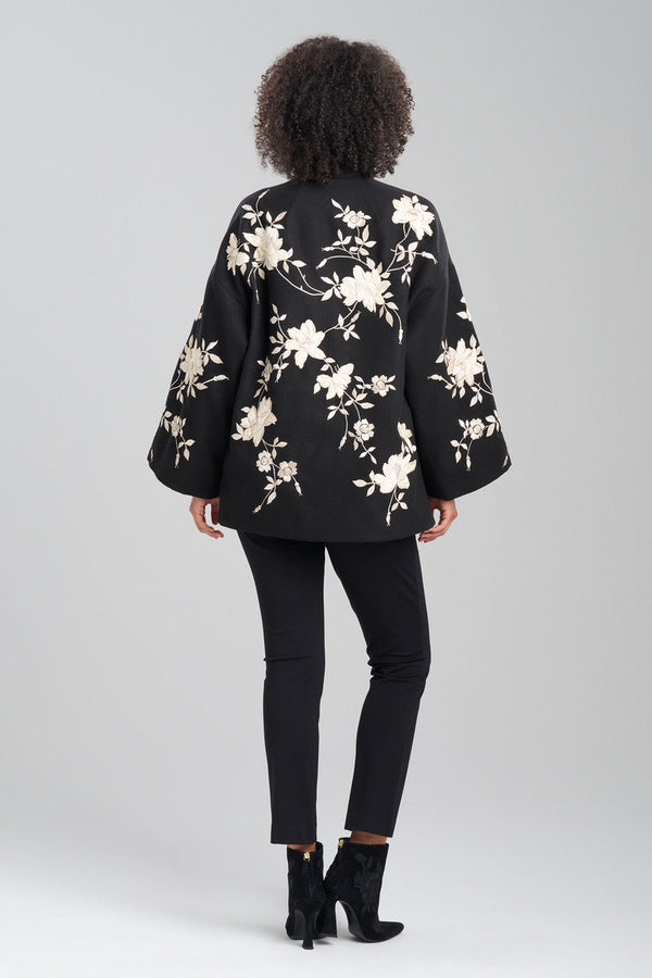 Natori Couture Felt Embroidered Coat Black