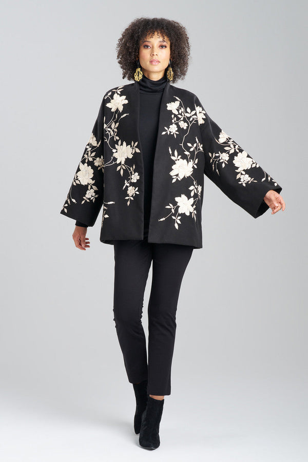 natori Couture Felt Embroidered Coat Black