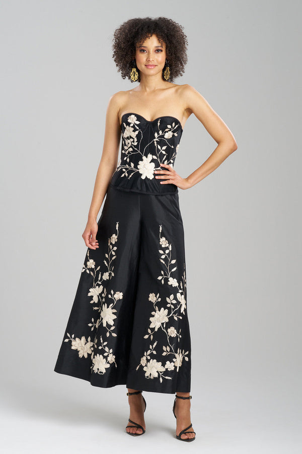 natori Couture Floral Embroidered Corset Black
