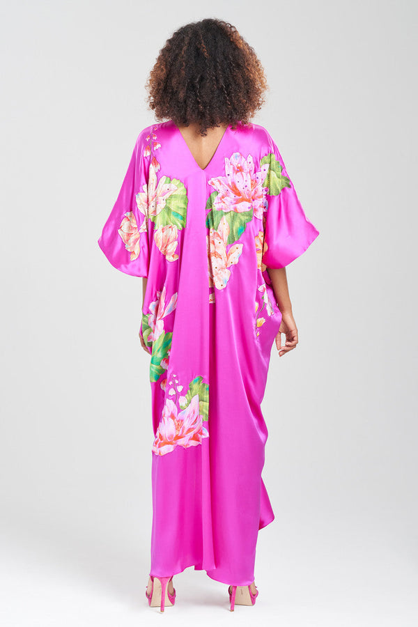 Natori Couture Hanabi Beaded Silk Caftan Hot Pink