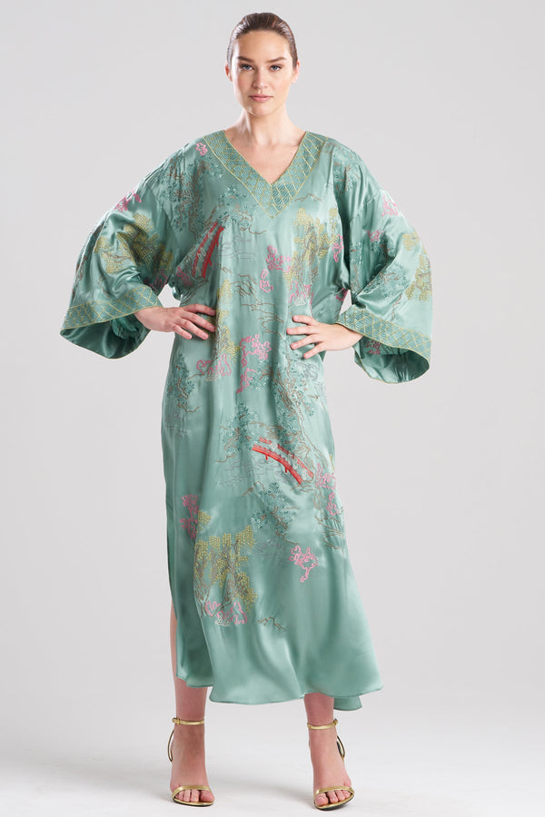 Natori Couture Nara Embellished Silk Caftan Aloe