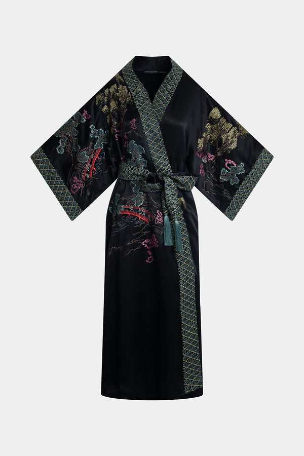 Natori Couture Nara Silk Robe Black Multi