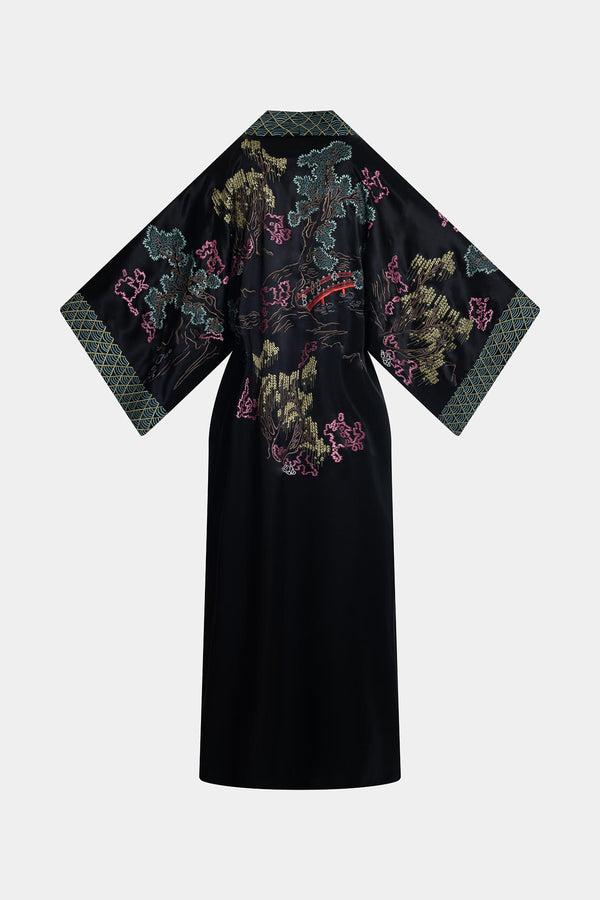 Natori Couture Nara Silk Robe Black Multi