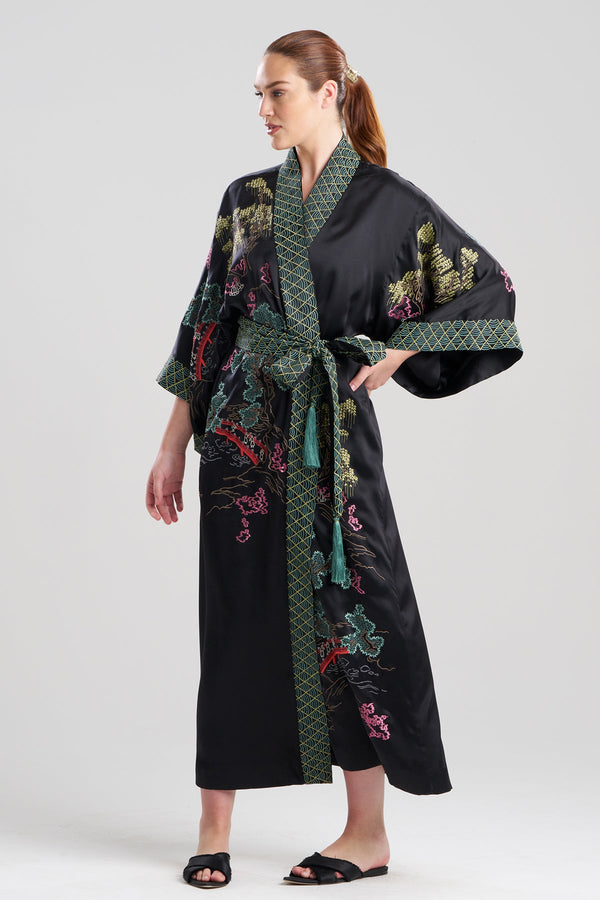 natori Couture Nara Silk Robe Black Multi