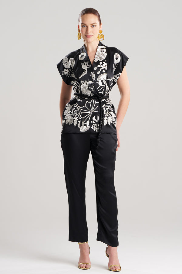 Natori Couture Nouveau Embroidered Silk Vest Black