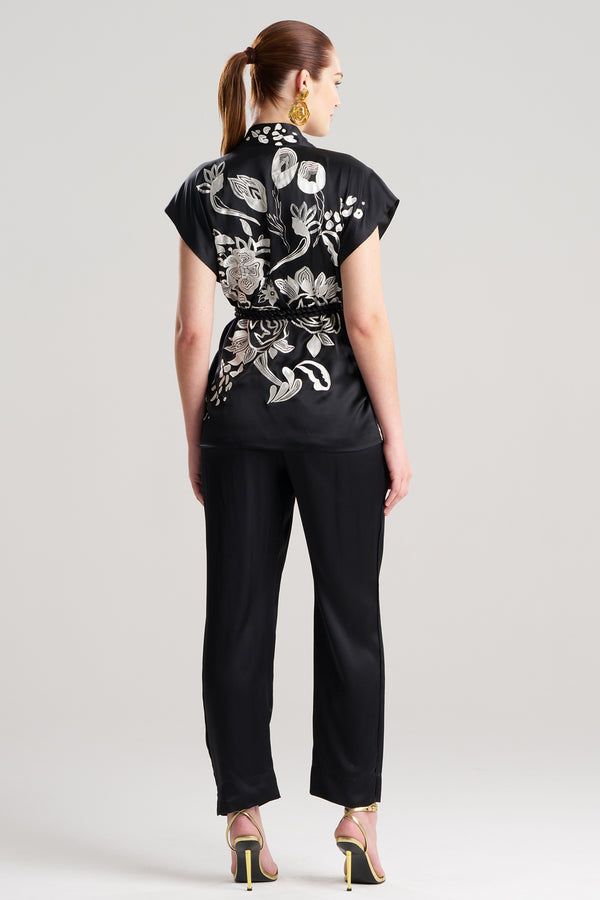 Natori Couture Nouveau Embroidered Silk Vest Black