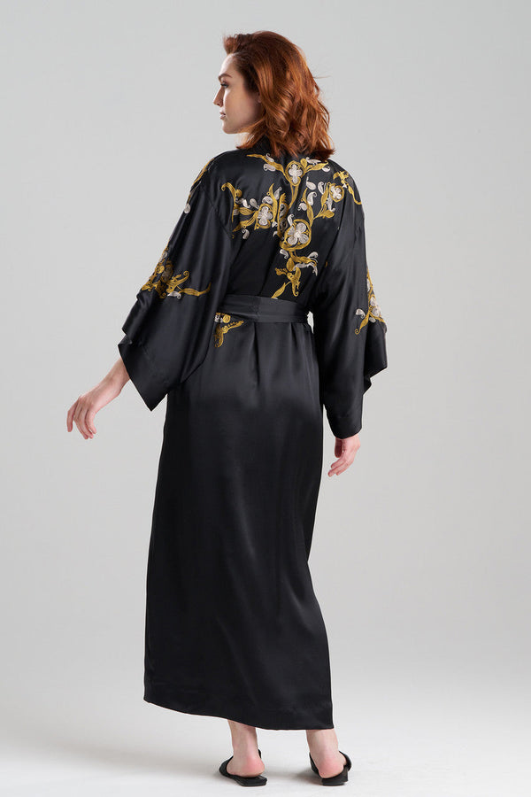 Natori Couture Ottoman Embroidered Silk Robe Black