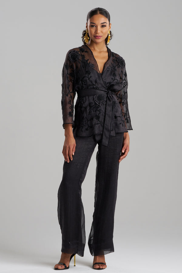 natori Couture Piña Belted Jacket Black