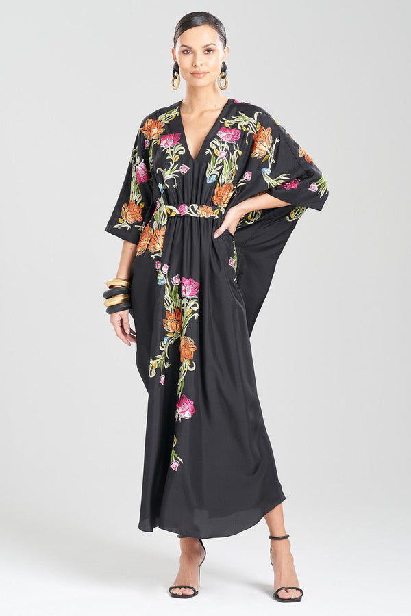 natori Couture Shinjo Embroidered Caftan Black