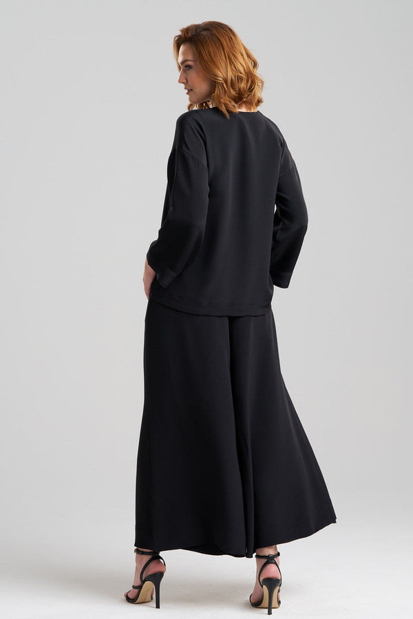 Natori Couture Silk Crepe Mandarin Jacket Black