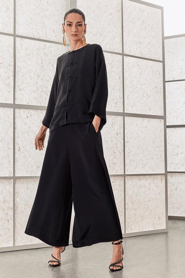 Natori Couture Silk Crepe Mandarin Jacket Black