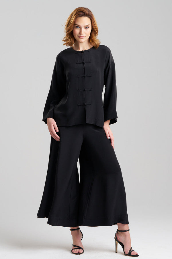 natori Couture Silk Crepe Mandarin Jacket Black