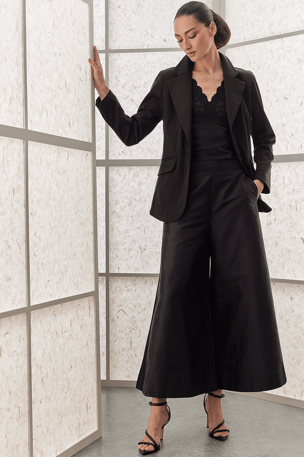 Natori Couture Silk Crepe Palazzo Pants Black