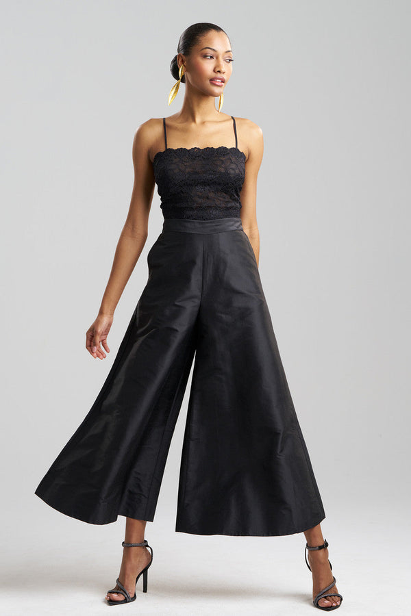 natori Couture Silk Dupioni Palazzo Pants Black