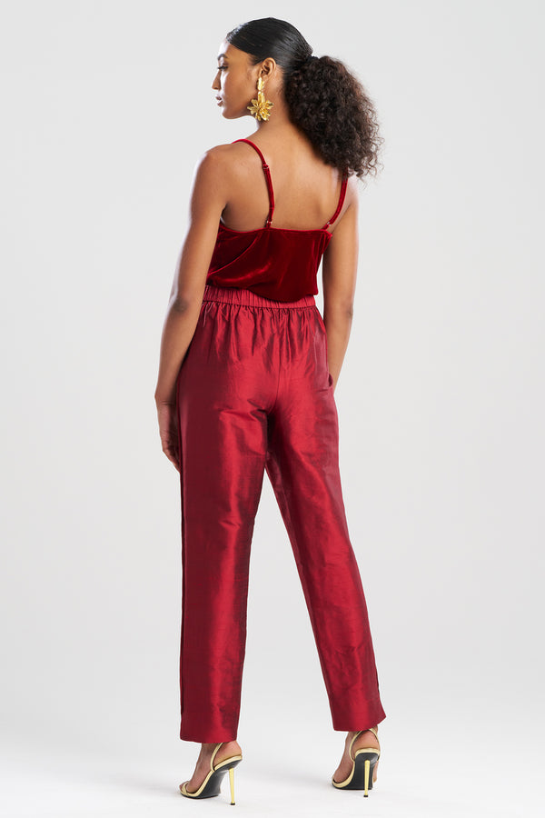 Natori Couture Silk Dupioni Slim Pants Red Garnet