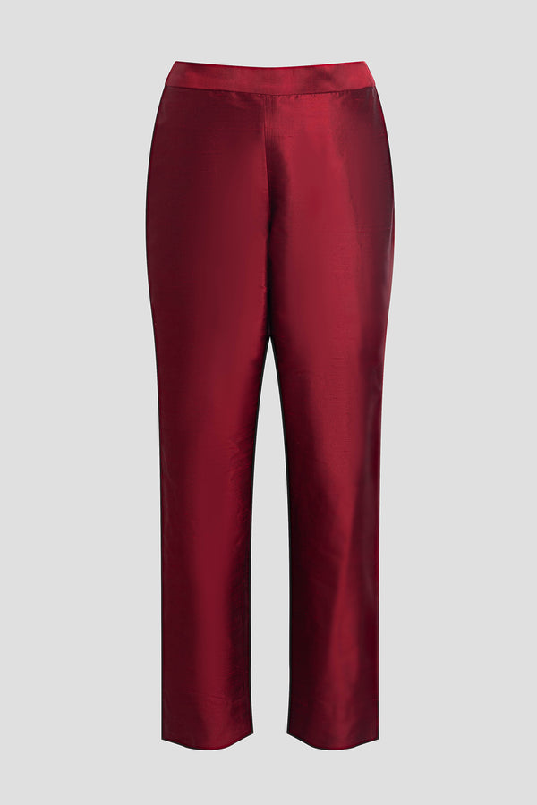 Natori Couture Silk Dupioni Slim Pants Red Garnet