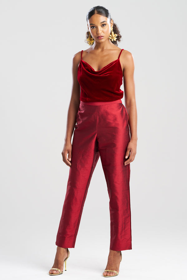 natori Couture Silk Dupioni Slim Pants Red Garnet