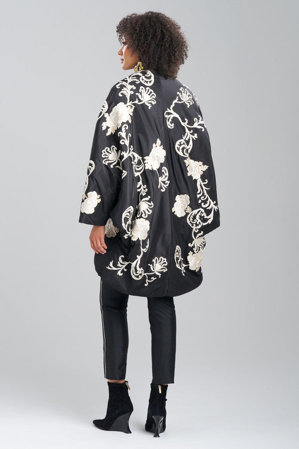 Natori Couture Silk Taffeta Embroidered Coat Black