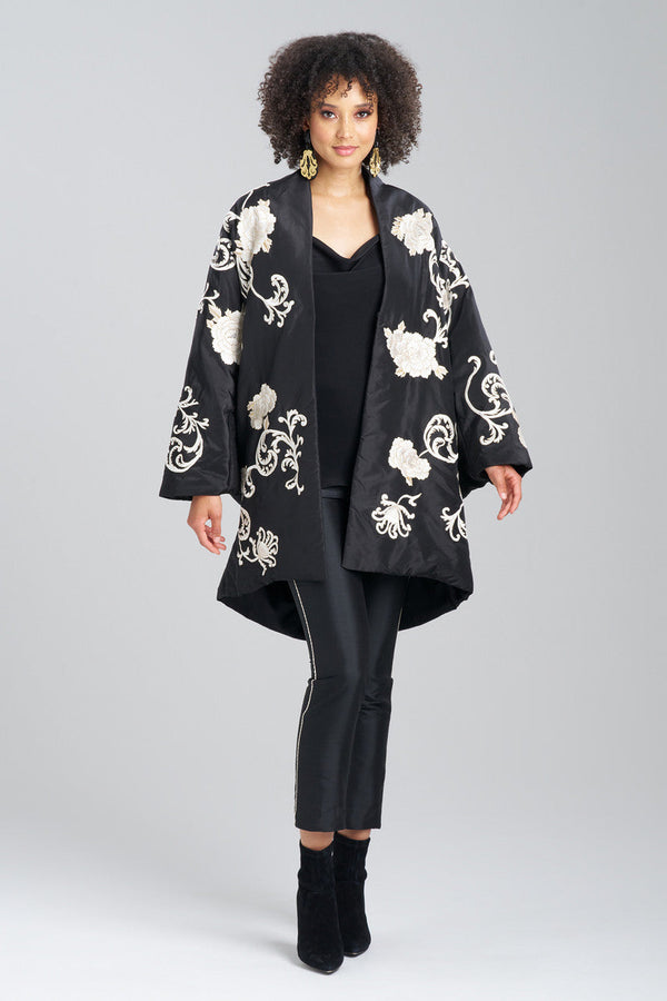 natori Couture Silk Taffeta Embroidered Coat Black