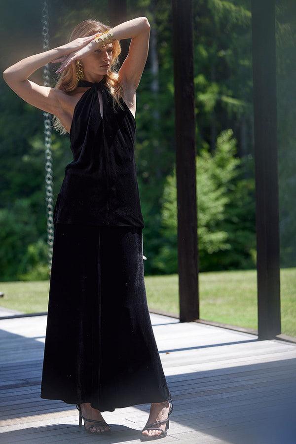 Natori Couture Velvet Silk Palazzo Pants Black