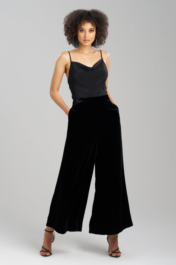 natori Couture Velvet Silk Palazzo Pants Black