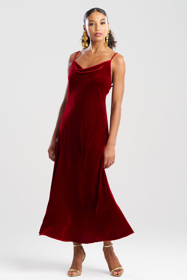 Natori Couture Velvet Silk Slip Dress Red Garnet