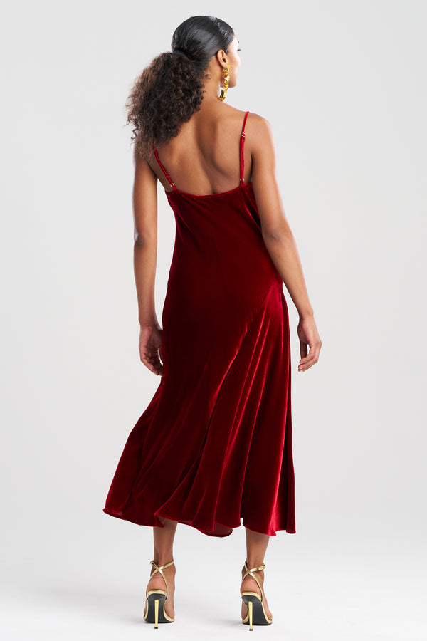 Natori Couture Velvet Silk Slip Dress Red Garnet