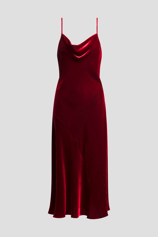 Natori Couture Velvet Silk Slip Dress Red Garnet