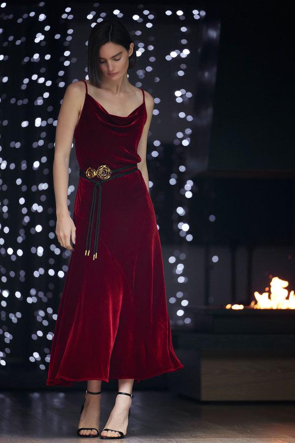 natori Couture Velvet Silk Slip Dress Red Garnet